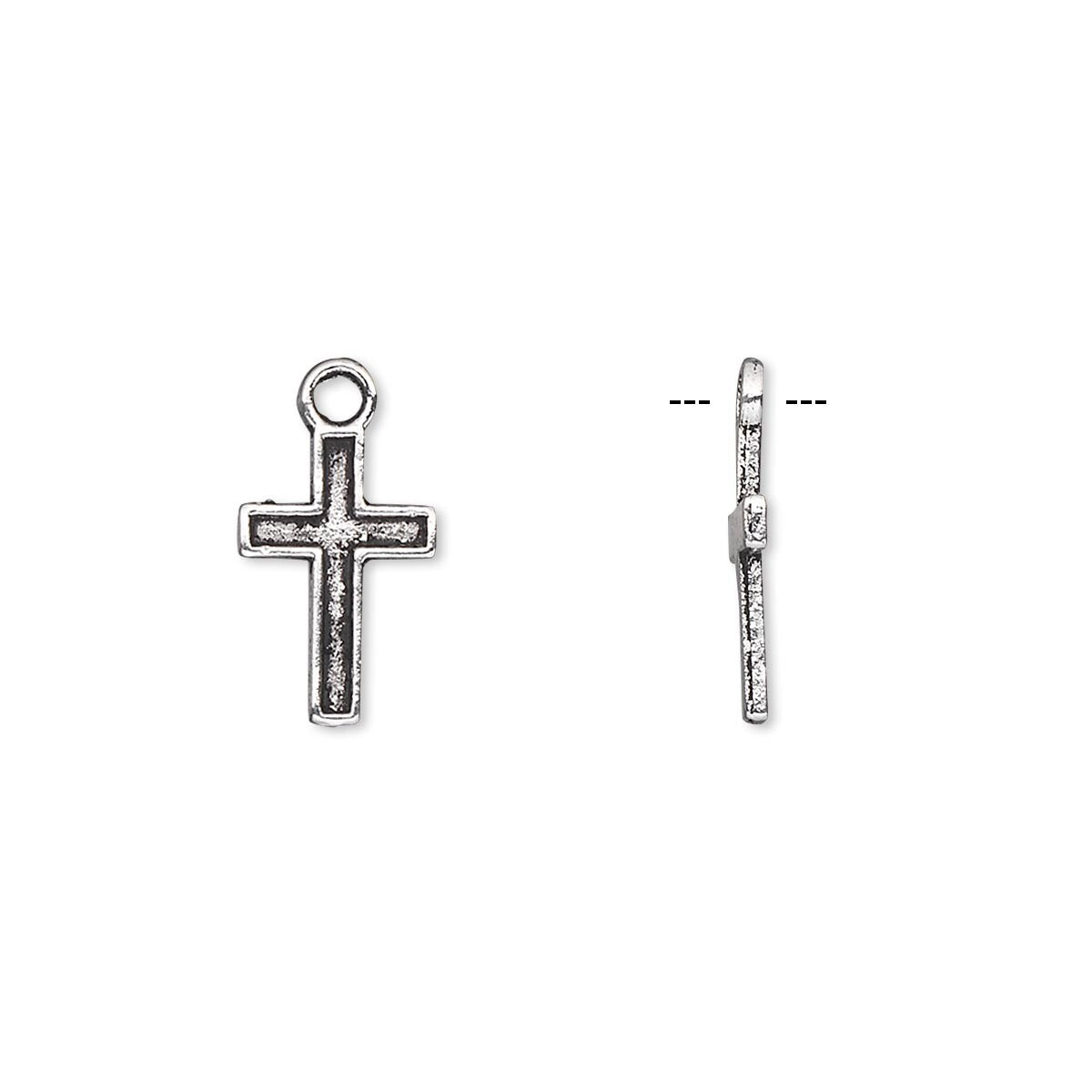 Antiqued Silver Pewter Cross Drop Charms, 12x8mm, 10 pcs