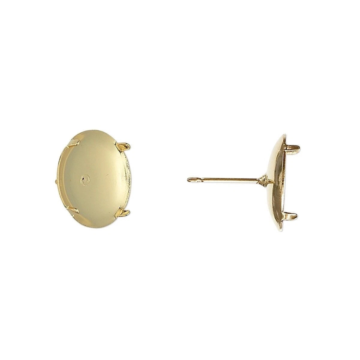Gold Plated Steel Flat Pad Earring Posts, 13mm, with 4-Prong 12mm Setting, 10 pcs