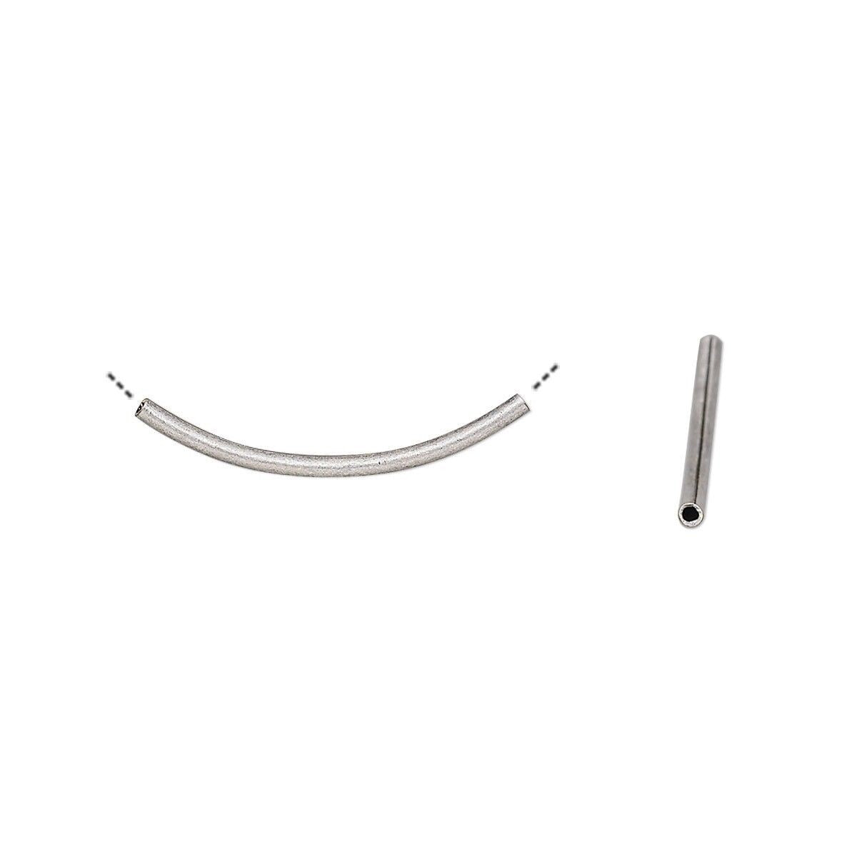 Antiqued Silver Curved Tube Noodle Beads 20x1mm - 100 Pieces