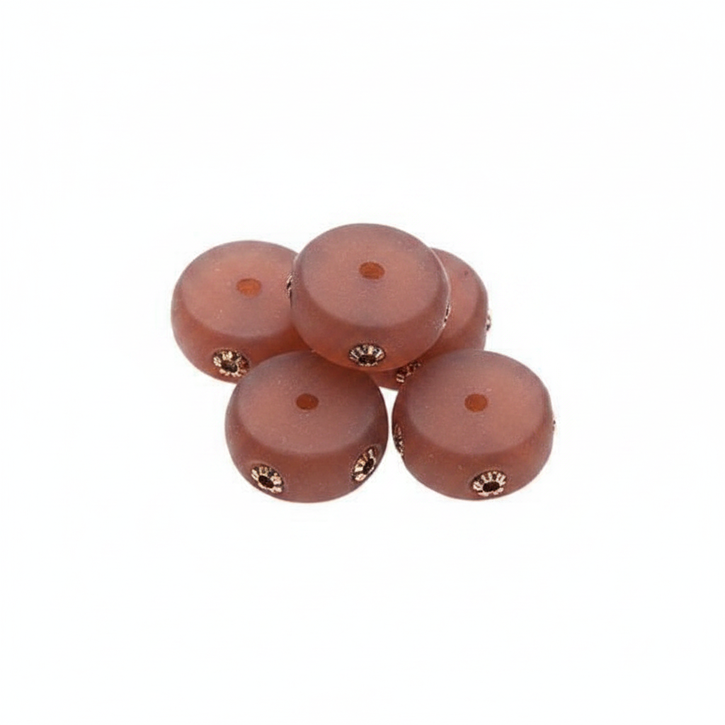 Frosted Brown Resin Rondelle Beads with Swarovski Crystals, 10x5mm, 5 pcs
