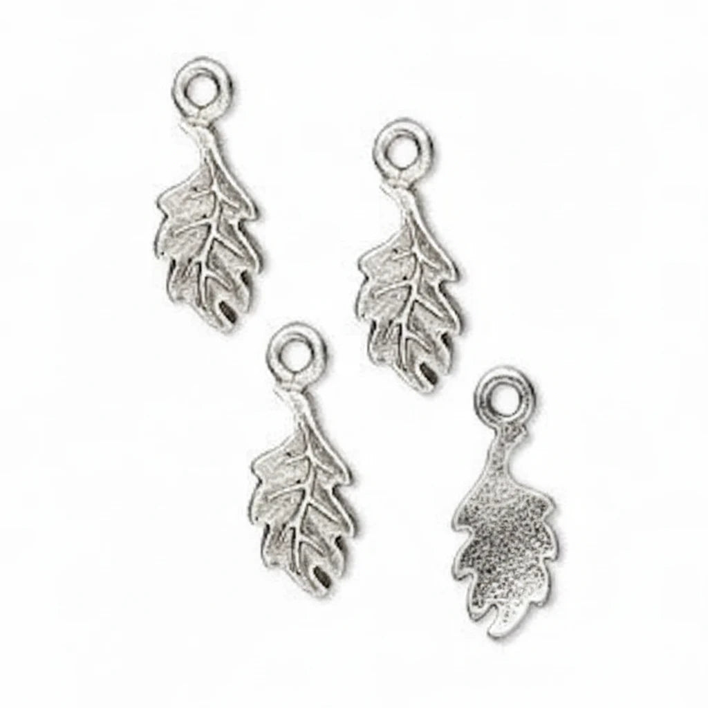 Antiqued Silver Pewter Oak Leaf Charms, 6x14mm, 4 pcs
