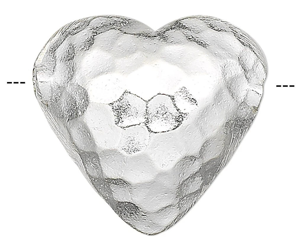 Hill Tribes Hammered Heart Focal Bead, Sterling Silver 20x19mm