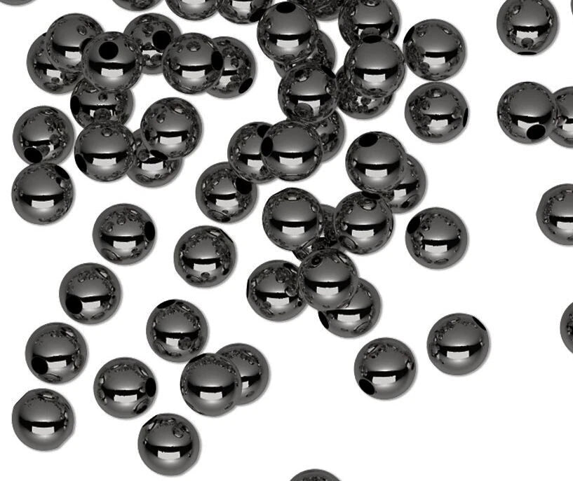 Black Oxide Plated Brass Smooth Round Spacer Beads, 4mm, 144 pcs