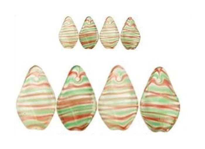 Czech Pressed Glass Flat Twist Beads 17x11mm Clear Red Green Pin Stripe – 50 pcs