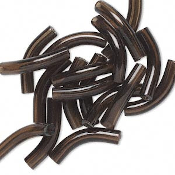Czech Glass 28x5mm Curved Tube Beads, Transparent Smoky Brown, 20 pcs