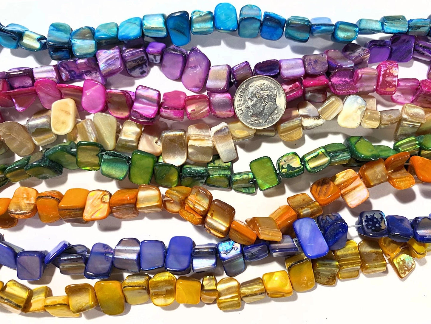 Iridescent Mother-of-Pearl Nugget Beads, 5-12mm, Assorted Colors, 8 Strands