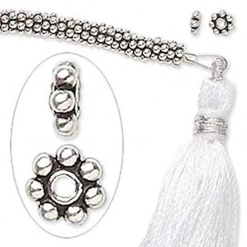 Platinum Antiqued Sterling Silver Beaded Rondelle Beads, 4x1mm, 1 Strand (60 pcs)