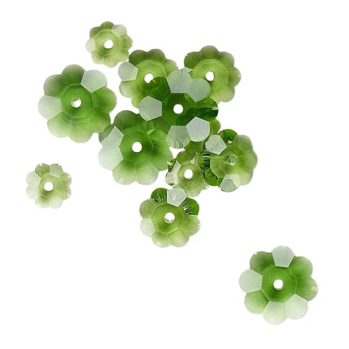 12 Trans Green Margarita Flower Glass Crystal Bead Mix of 3 Graduated Sizes