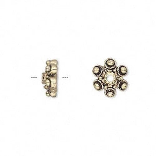 Antiqued Gold Plated Pewter Round Bead Caps, 10x4.5mm, 24 pcs
