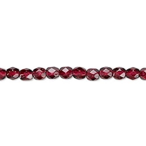 Garnet Red Czech Fire Polished 4mm Faceted Round Glass Beads 1 Std(100)