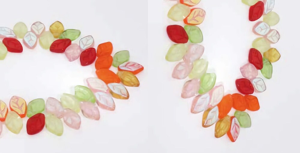 Colorful leaf multicolored beads on a white background