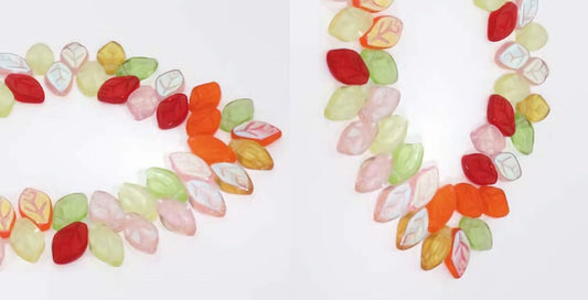 Colorful leaf multicolored beads on a white background