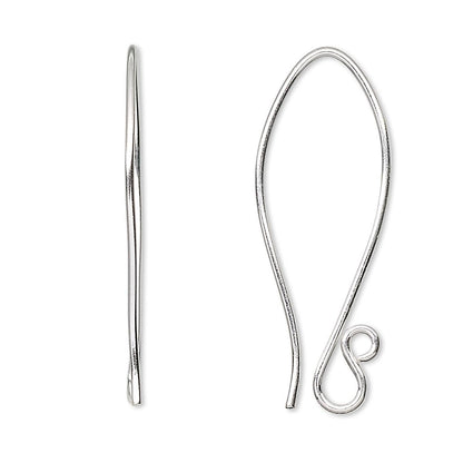 Sterling Silver Folded Fishhook Ear Wires 35mm 19 Gauge with Open Loop — 1 Pair