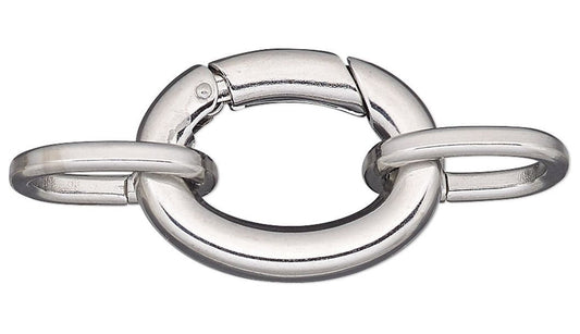 Stainless Steel Self-Closing Hinged Oval Bail Clasps 21x16mm with Jump Rings — 2 Sets