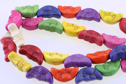 Imitation Howlite Resin Double Sided Celestial Moon Face Beads 18x9mm — 15" Strand (approximately 26 pcs)