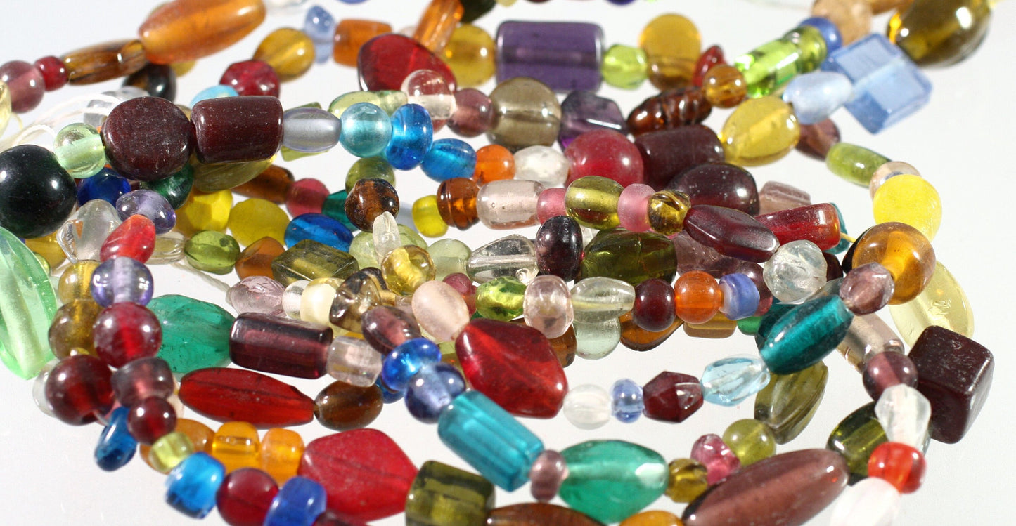 India Glass Craft Bead Mix 4–22mm Assorted Shapes & Transparent Colors — 5 Strands per Set