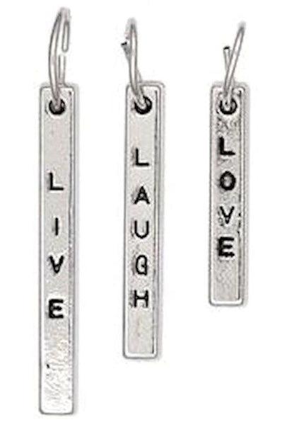 LIVE LOVE LAUGH Word Stick Charms: Antiqued Silver Plated Brass with Jump Rings (Set of 3)