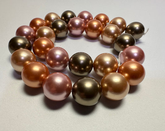 Multi-Color Round Shell Pearl Beads, 16mm, 1 Strand (approx. 25)