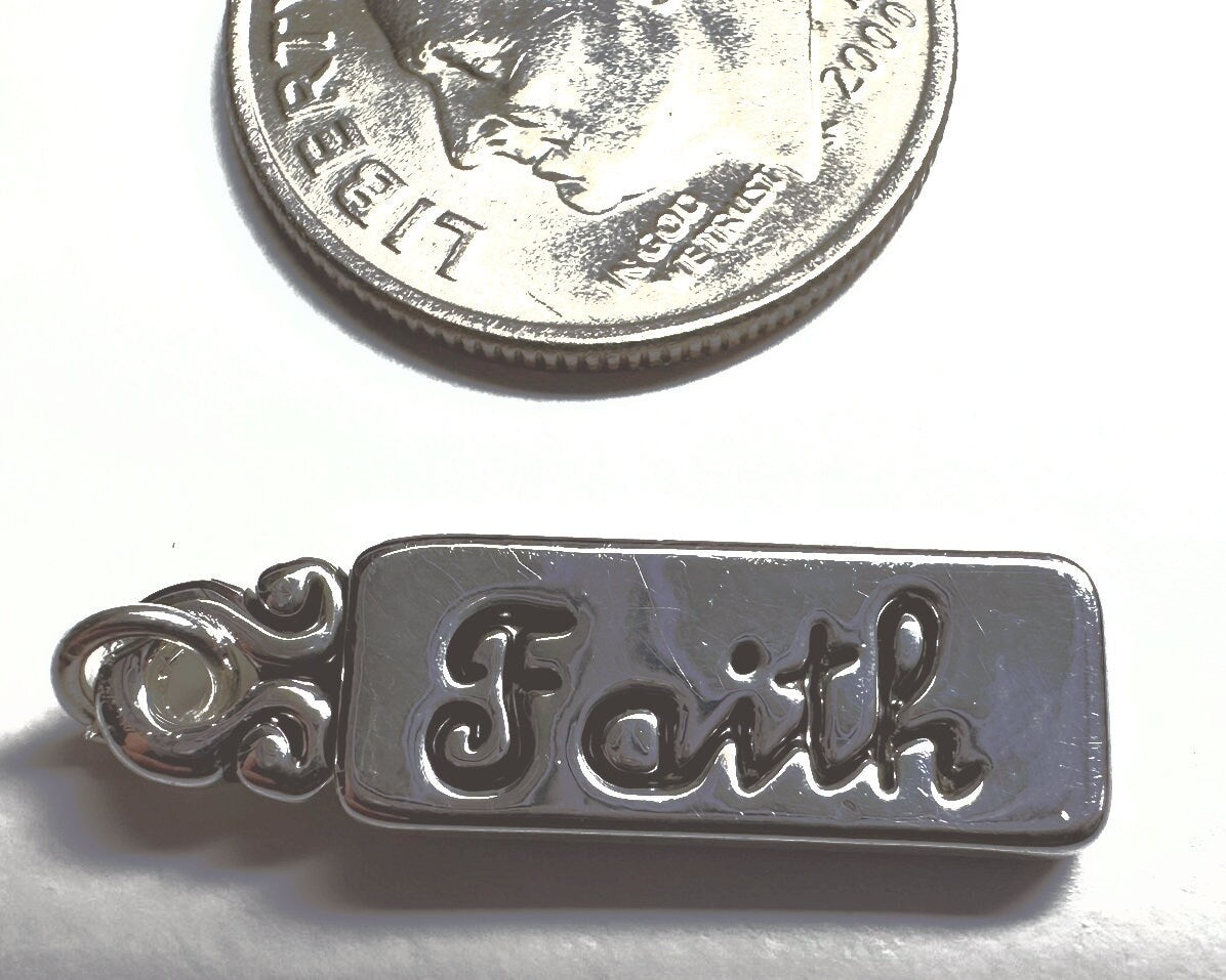 Silver Plated Pewter FAITH Word Tag Charm Pendant with Jump Ring