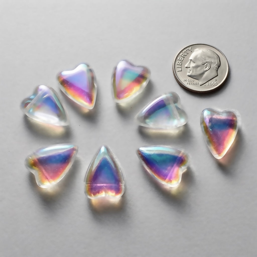 Czech Pressed Glass Crystal AB Heart Beads, 17x12mm, 12 pcs