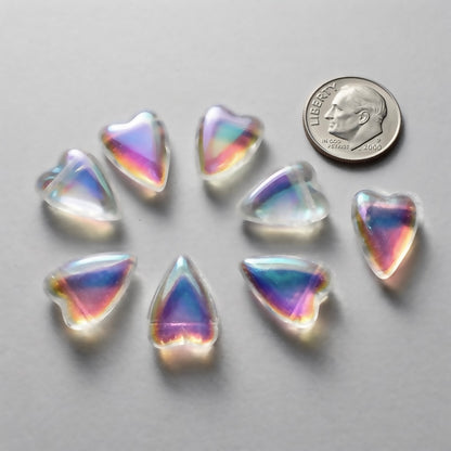 Czech Pressed Glass Crystal AB Heart Beads, 17x12mm, 12 pcs