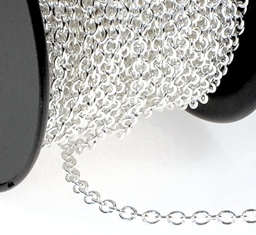 Silver Plated Fine Cable Bulk Chain 2x3mm Links — 100 Inch Pieces