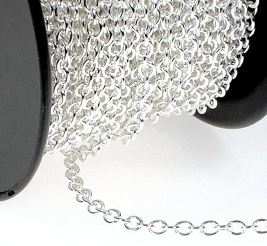 Silver Plated Fine Cable Bulk Chain 2x3mm Links — 100 Inch Pieces