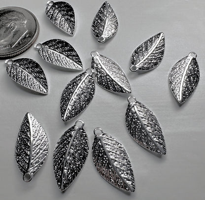 Silver Plated Brass Curved Leaf Pendant Drop Charms 8x15mm — 12 or 144 pcs