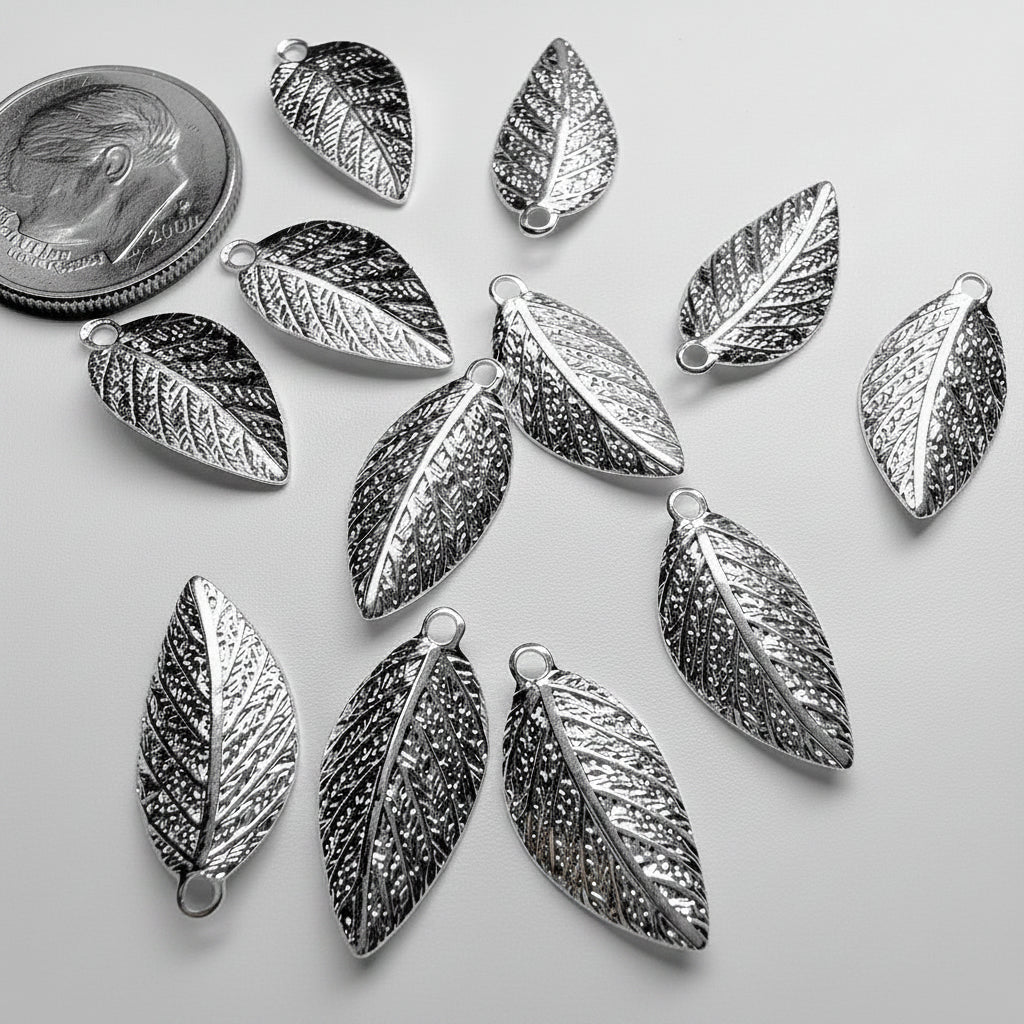 Beadsmith Silver Plated Brass Curved Leaf Drop Charms, 8x15mm