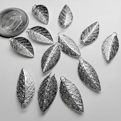Beadsmith Silver Plated Brass Curved Leaf Drop Charms, 8x15mm