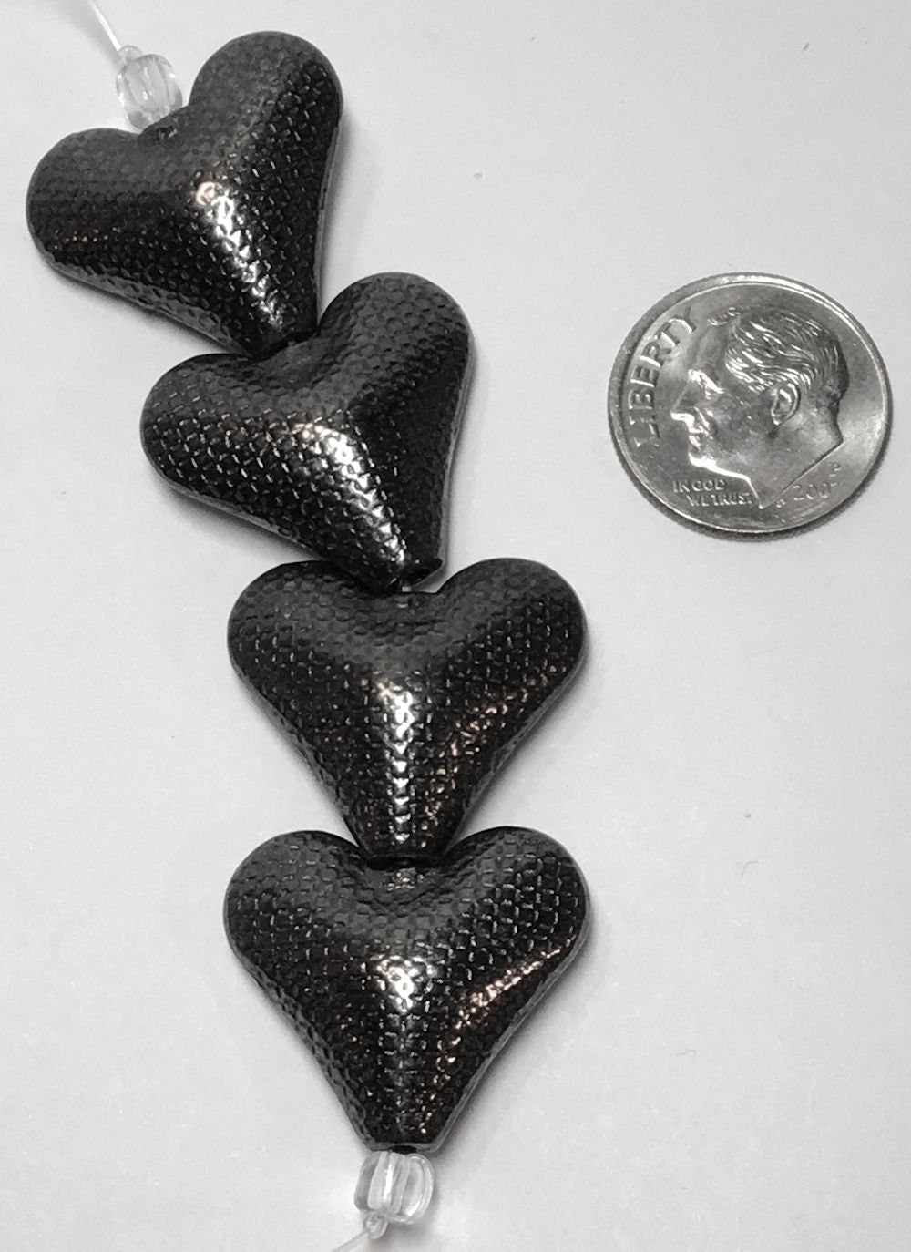 Gunmetal Pewter Double Sided Textured Heart Focal Pendant Beads 22x19mm — 4 pcs