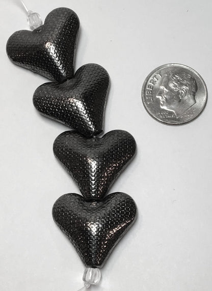 Gunmetal Pewter Double Sided Textured Heart Focal Pendant Beads 22x19mm — 4 pcs