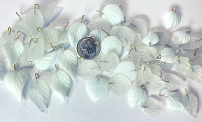 Frosted Clear & Opaque White Pressed Glass Double-Sided Leaf Charms — 54 pcs — Final Stock