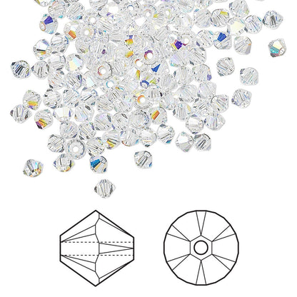 Swarovski Crystal AB 5328 Xilion Bicone Beads, 3mm - 48 or 144 pcs