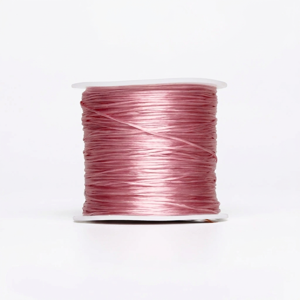 A spool of light pink floss centered on a seamless white background.