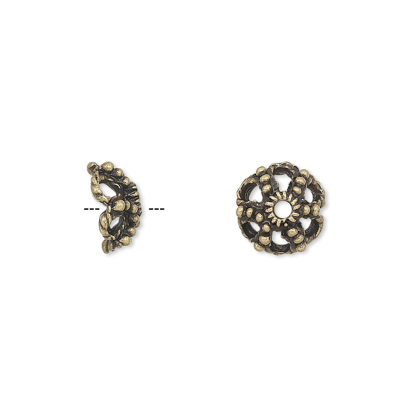 Antiqued Brass Pewter Filigree Saucer Bead Caps, 10x4mm, 24 pcs
