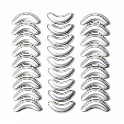 A set of ten metallic silver crescent-shaped dental impression trays arranged in a grid of three columns on a white background.