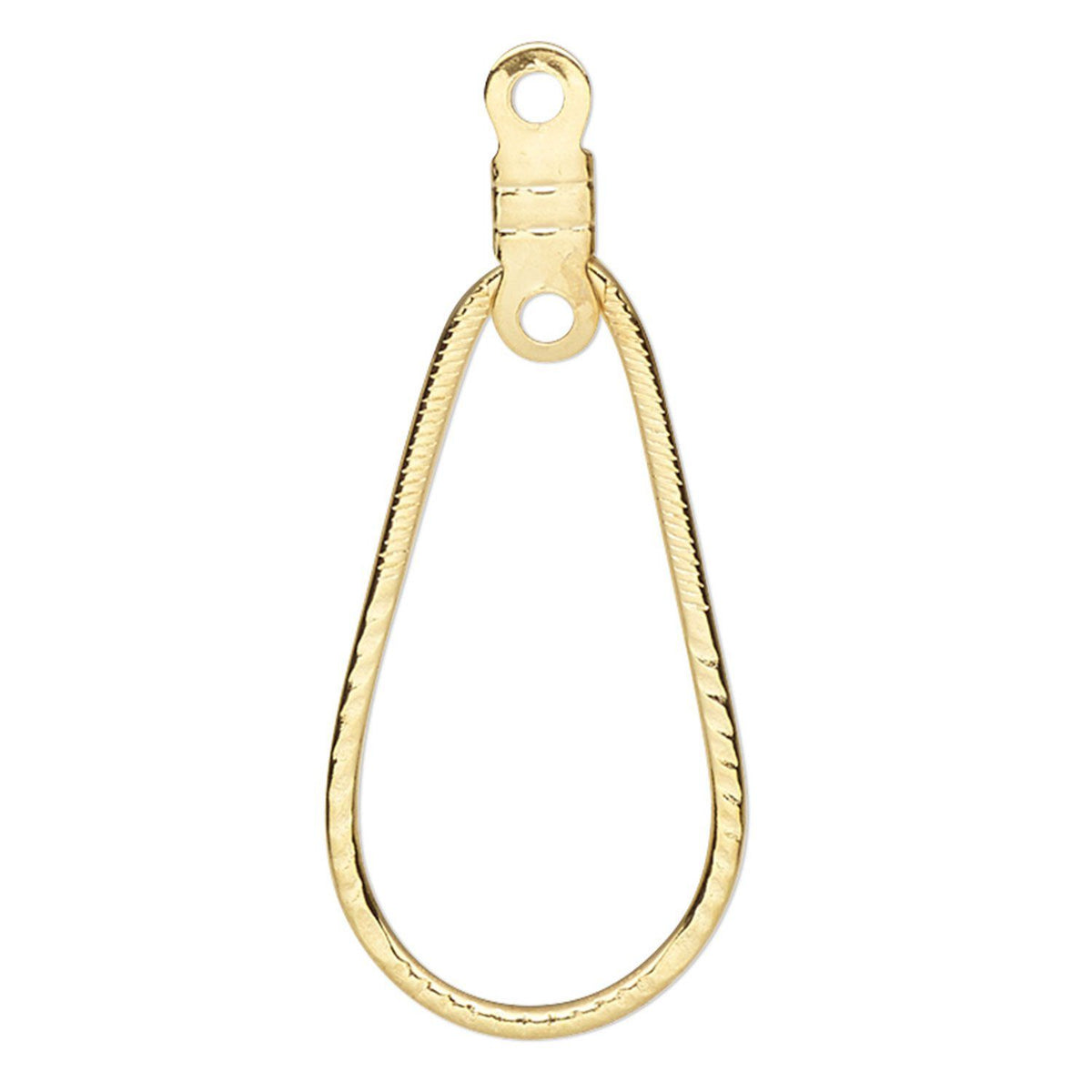 A gold-colored metal jewelry finding, specifically a teardrop-shaped ring connector with a textured rope-style band and a secure clasp at the top, shown on a plain white background.