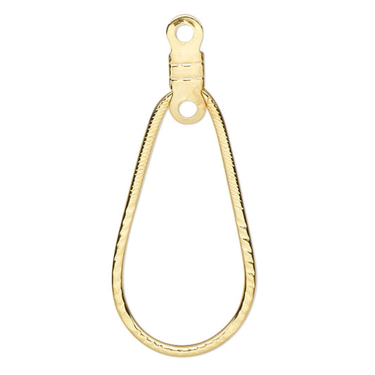A gold-colored metal jewelry finding, specifically a teardrop-shaped ring connector with a textured rope-style band and a secure clasp at the top, shown on a plain white background.