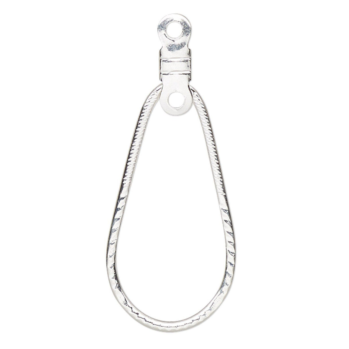 A silver teardrop-shaped pendant with a textured, twisted rope-like border and a hanging loop at the top, shown on a plain white background.
