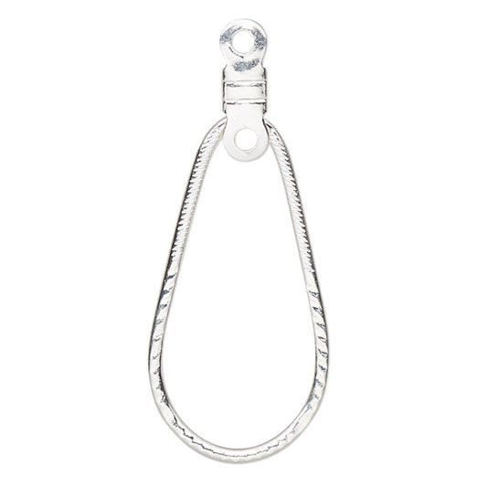 A silver teardrop-shaped pendant with a textured, twisted rope-like border and a hanging loop at the top, shown on a plain white background.