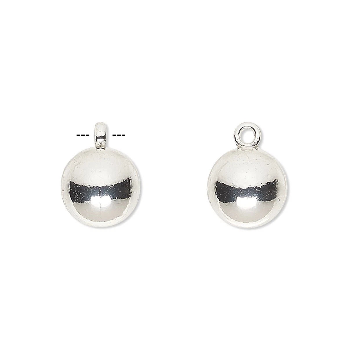 Two silver ball charms with top loops, shown side by side on a plain white background.