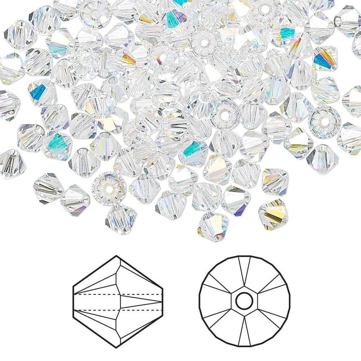 Swarovski Crystal AB 5328 Xilion Bicone Beads, 4mm - 48 or 144 pcs