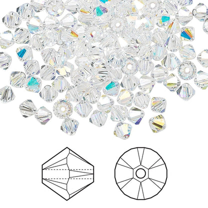 Swarovski Crystal AB 5328 Xilion Bicone Beads, 4mm - 48 or 144 pcs