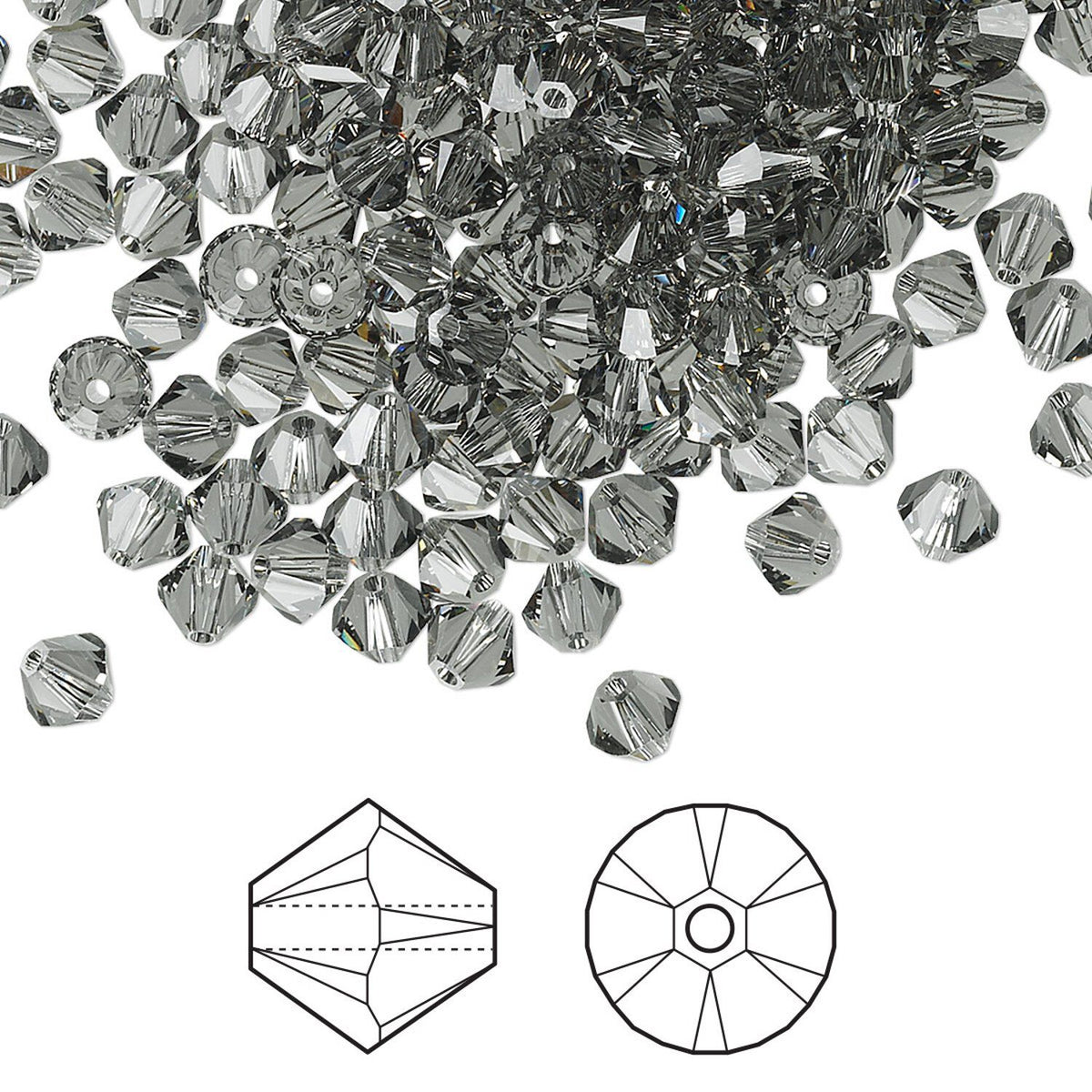 Swarovski Black Diamond 5328 Xilion Bicone Beads, 4mm - 48 or 144 pcs