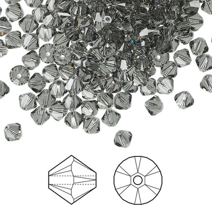 Swarovski Black Diamond 5328 Xilion Bicone Beads, 4mm - 48 or 144 pcs