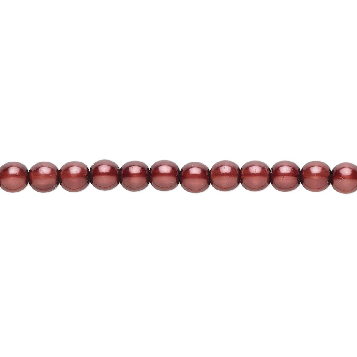 A single strand of glossy, dark reddish-brown round beads aligned horizontally on a plain white background.