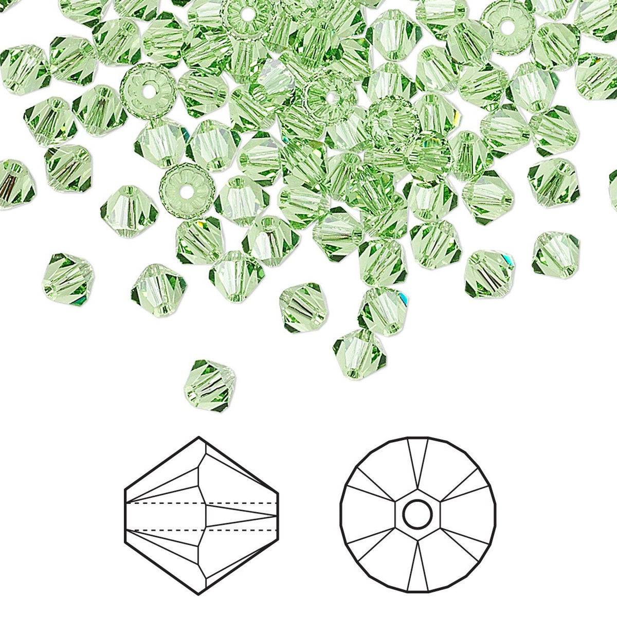 Swarovski Peridot 5328 Xilion Bicone Beads, 4mm - 48 or 144 pcs