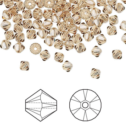Swarovski Light Colorado Topaz 5328 Bicone Beads, 4mm - 48 or 144 pcs