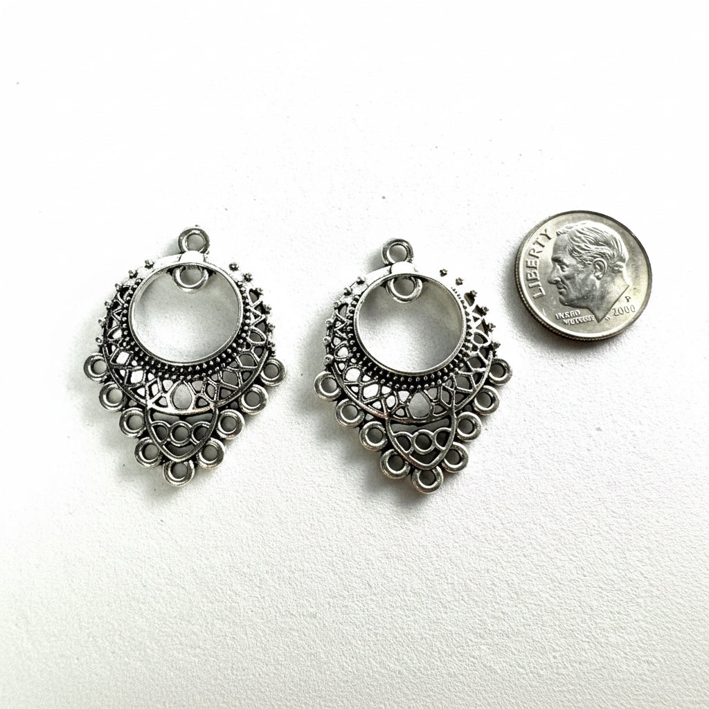 Antiqued Pewter Filigree Chandelier Earring Connectors 26x23mm - 10 pcs